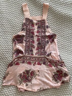 Free People Peach Paradise Song Floral Blush Pink Roses Mini Dress with pockets